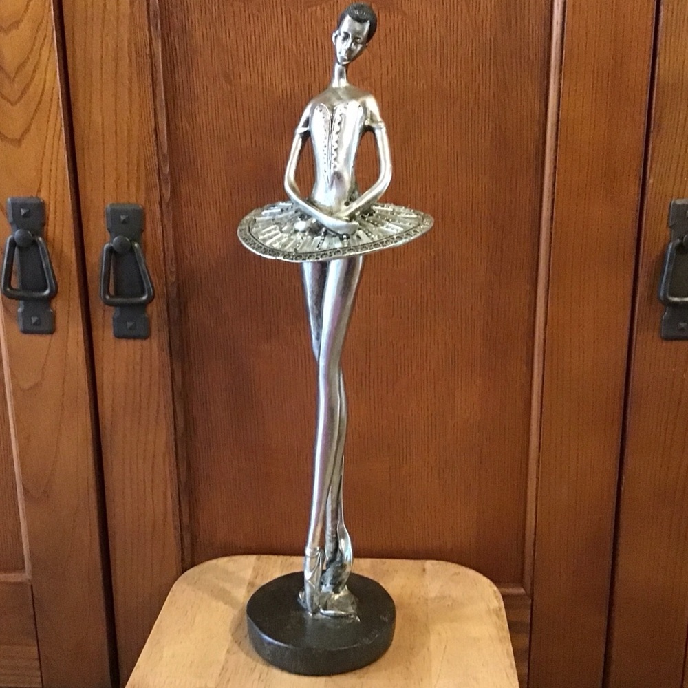 Vintage metal ballerina dancer statue sculpture with mirror accents